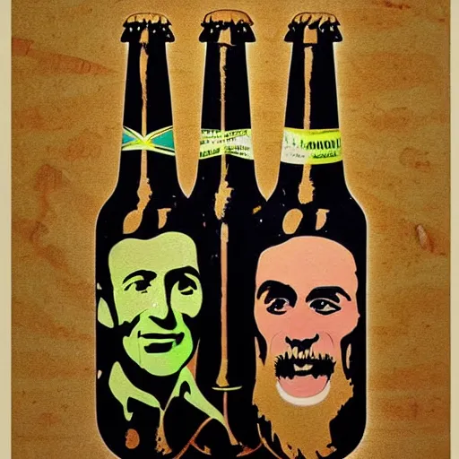 Prompt: beer bottle album art, cover art, still life, poster, the beatles