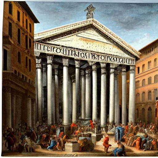 Image similar to the view of the pantheon in rome painted in the style of martinus rørbye