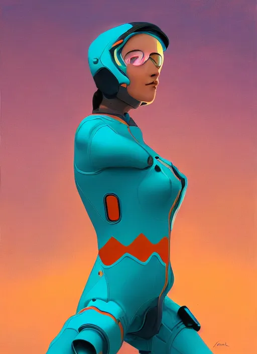 Image similar to symmetry closeup portrait of a racer girl cyborg jumpsuit in clouds cinematic light windy teal orange by gerald brom by mikhail vr