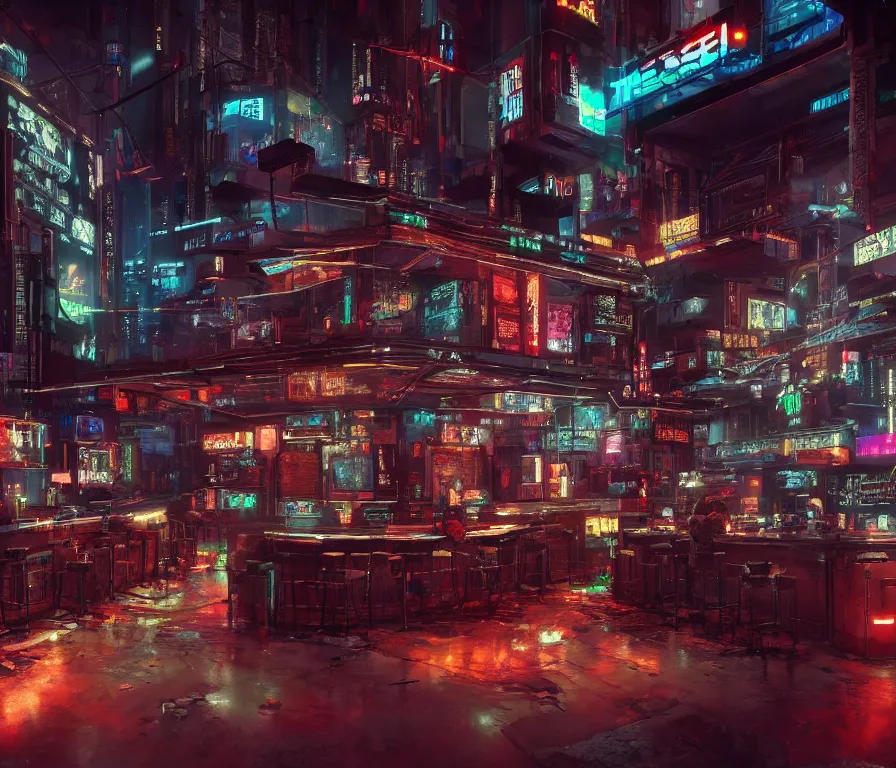 Prompt: a bar from a cyberpunk film, cinematic, hyper detailed, hd, 1 6 k