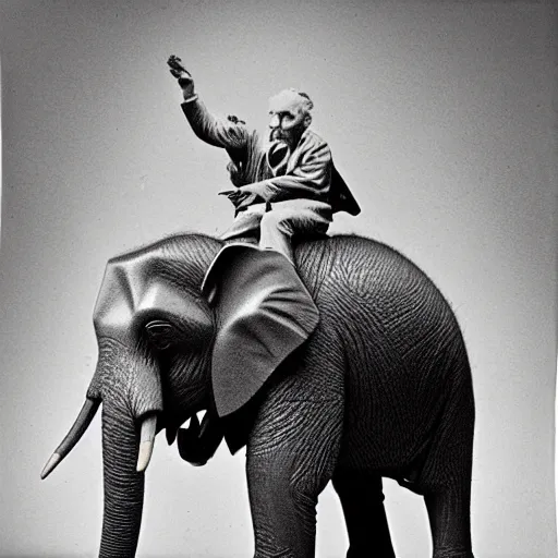 Image similar to John Merrick riding an elephant