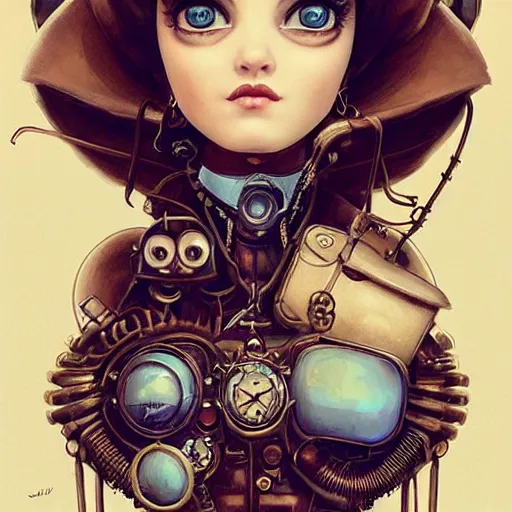 Prompt: lofi steampunk portrait pixar style by Joe Fenton and Jonathan Yeo and Tom Bagshaw