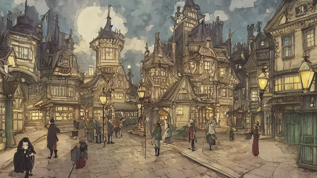 Image similar to victorian london, anime background, interior, gouache, hand painted, in the style of kazuo oga, studio ghibli