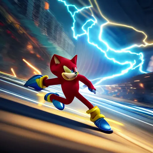 Image similar to sonic the hedgehog racing the flash, au naturel, hyper detailed, digital art, trending in artstation, cinematic lighting, studio quality, smooth render, unreal engine 5 rendered, octane rendered, art style by klimt and nixeu and ian sprigger and wlop and krenz cushart