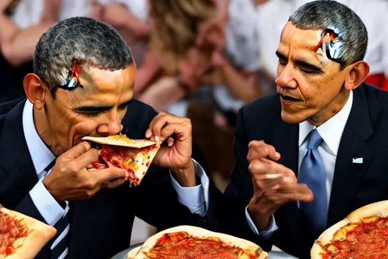 Image similar to a photo of obama eating pizza