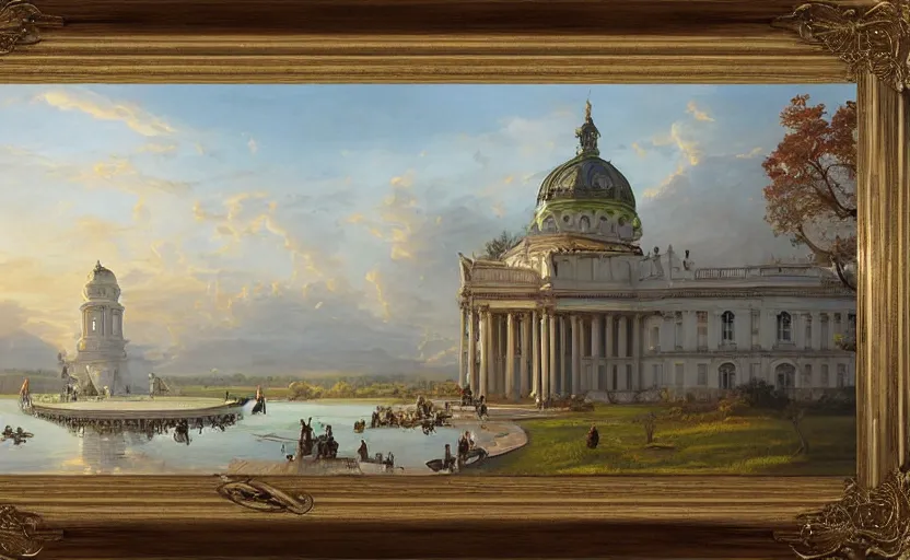 Prompt: Neoclassical building with dome in the middle lake. By Konstantin Razumov, horror scene, highly detailded