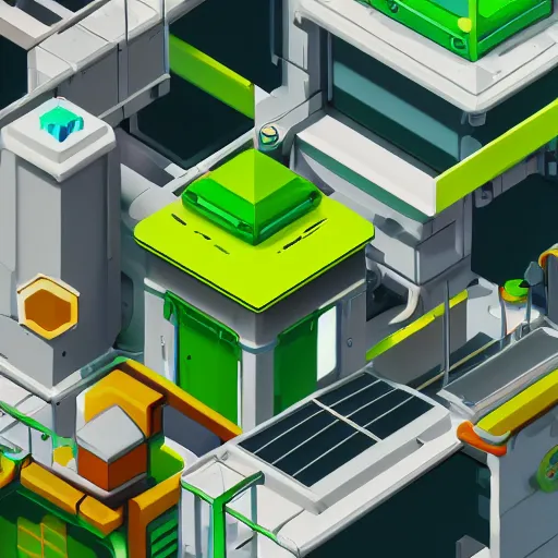 Prompt: isometric game asset of a futuristic chemical lab, in gouache detailed paintings, props, stylized, 2 d sprites, kitbash, overwatch, white and light green color scheme, 8 k, close up