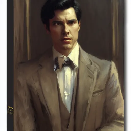 Image similar to detailed cinematic wide shot of sucession atractive man black hair black suit smooth, sharp focus, ultra realistic, in corporate office spring light, painting by gaston bussiere, craig mullins, j. c. leyendecker