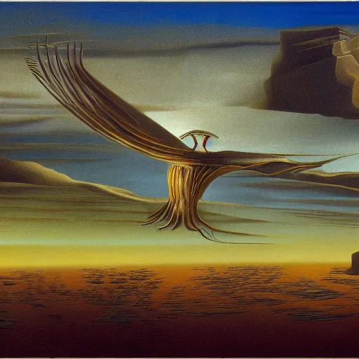 Prompt: an endless city. birds fly overhead. murmuration, it goes in forever, dreamscape masterpiece. salvador dali, highly detailed. barlowe. 8 k.