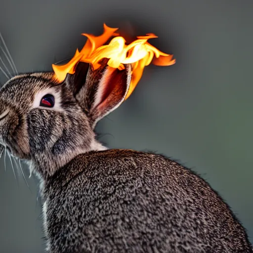 Prompt: a rabbit breathing fire, canon 7 d, 4 k photograph