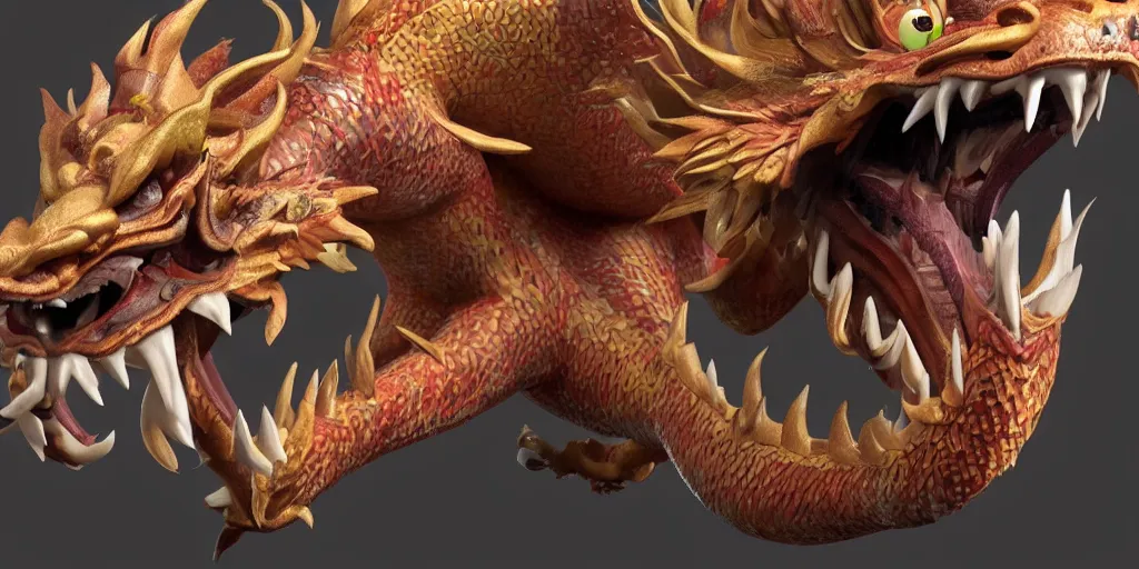 Image similar to a full body chinese dragon, close up, 3 d model, unreal engine 5, sharp focus, detailed matted painting, 4 k, epic lighting, artstation, by keita okada