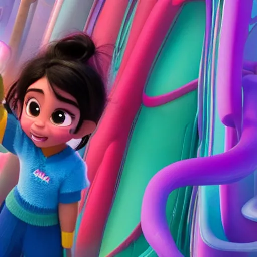 Image similar to vanellope tries to save ralph in movie ralph breaks the internet