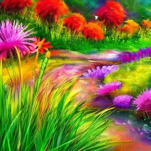 Image similar to nature background, many flowers with stunning colors, high quality art,