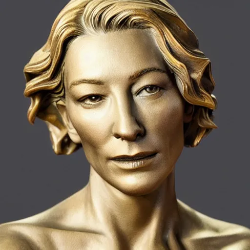 Image similar to bronze sculpture of cate blanchett , photorealism
