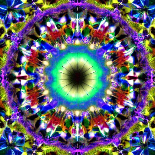Prompt: A kaleidoscope image that is made up of multiple digital images that have been split into different sections that resemble a single image. Photography.