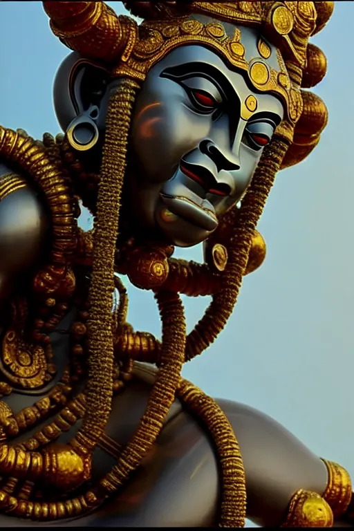 Prompt: movie screenshot sci - fi neoclassical hanuman! in mumbai centre, kalighat, highly detailed, cinematic smooth, berenice abbott & john j. park, dramatic morning light, long shot, low angle, uhd 8 k, sharp focus