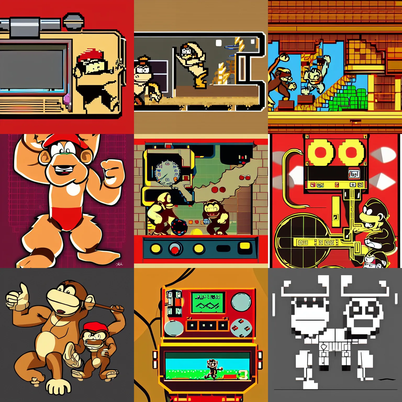 Prompt: game and watch, game donkey kong, retro style, 1980, concept art, artstation