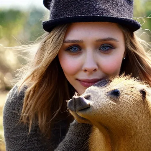 Prompt: photo of elizabeth olsen with a capybara, ultra detailed, photo realistic