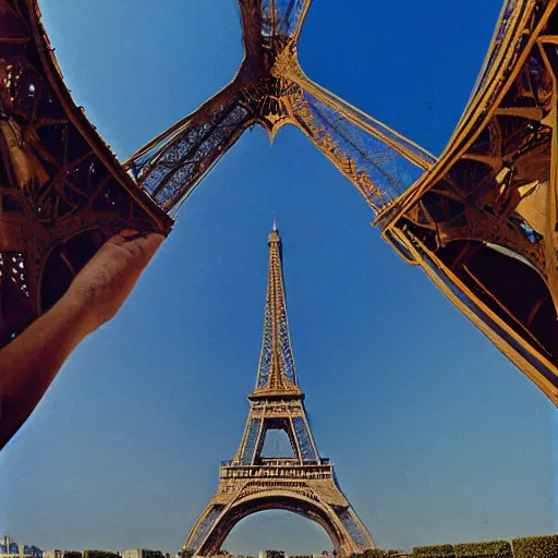 Prompt: man looking up at eiffel tower, low angle shot by steve hanks, by lisa yuskavage, by serov valentin, by tarkovsky