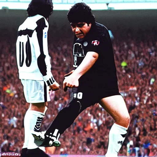 Image similar to Maradona scores penalty kick on Darth Vader, highly detailed