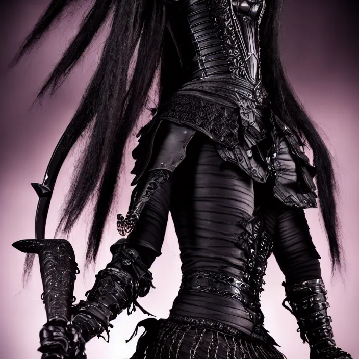 Image similar to professional full length photograph of a beautiful goth warrior. Extremely detailed. 8k