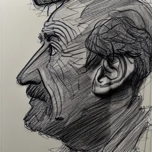 Image similar to a realistic yet scraggly portrait sketch of the side profile of a stern and sophisticated bryan cranston, trending on artstation, intricate details, in the style of frank auerbach, in the style of sergio aragones, in the style of martin ansin, in the style of david aja, in the style of mattias adolfsson