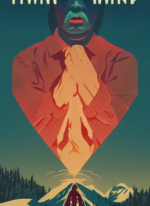 Image similar to Twin Peaks poster artwork by Michael Whelan, by Bob Larkin and Tomer Hanuka, Karol Bak of portrait of Joe Rogan in red flannel spotlight from the sky shining on him, from scene from Twin Peaks, clean, simple illustration, nostalgic, domestic