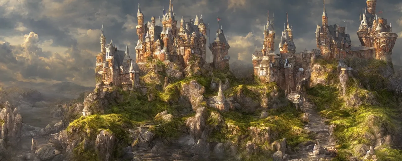Prompt: A dream fantasy landscape with a castle, highly detailed, hyper realistic, 4k