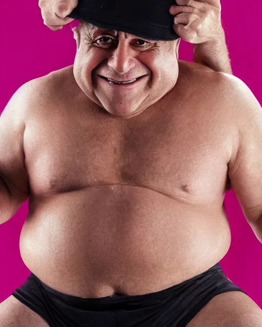 Image similar to portrait of danny devito as a wwe professional wrestler. photographic, photography