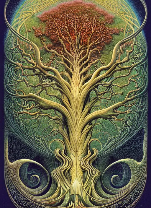 Image similar to tree of life by roger dean and andrew ferez, art forms of nature by ernst haeckel, divine chaos engine, symbolist, visionary, art nouveau, botanical fractal structures, organic, detailed, realistic, surreality