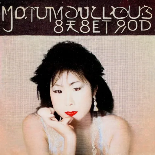 Image similar to album cover of a beautiful 80s Japanese singer, album cover, medium shot