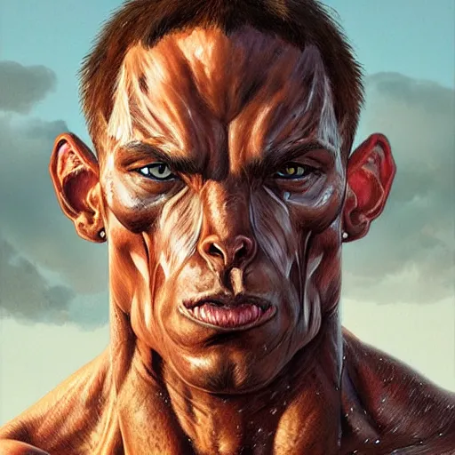 Image similar to portrait of a muscular half man half horse mutant creature on the beach,digital art,ultra realistic,ultra detailed,art by greg rutkowski,hyperdetailed,anthropomorphic,photorealistic,trending on artstation,deviantart,SFW