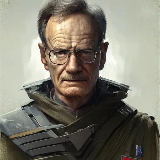 Image similar to portrait of a man by greg rutkowski, chancellor or the galactic alliance, he looks like brian cranston, star wars expanded universe, he is about 6 0 years old, wearing uniform of the galactic alliance, highly detailed portrait, digital painting, artstation, concept art, smooth, sharp foccus ilustration, artstation hq