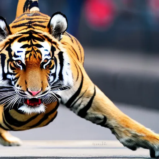 Image similar to a tiger ballerina, award winning photograph, ESPN, Olympics, 60mm