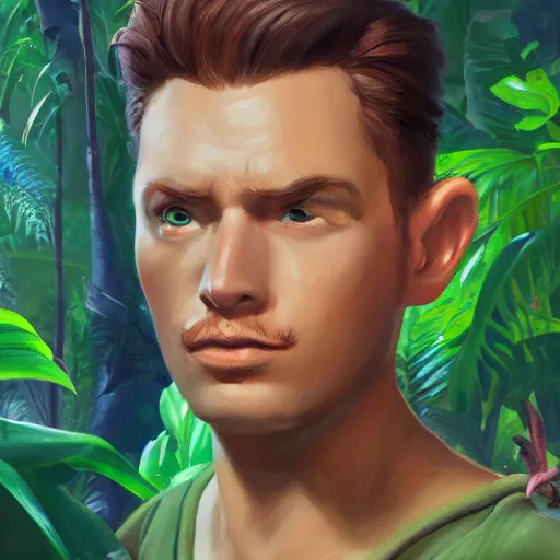 Image similar to a portrait of a hero in a disney jungle movie, oil painting, pale colors, high detail, 8 k, wide angle, trending on artstation,