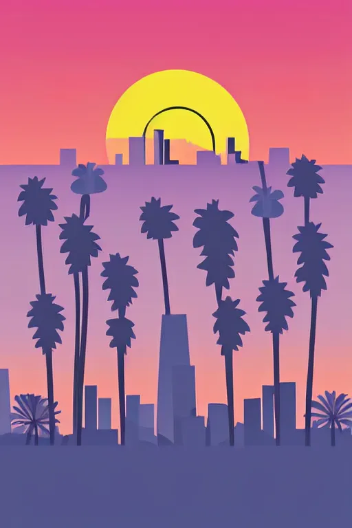 Image similar to minimalist boho style art of colorful los angeles at sunrise, illustration, vector art