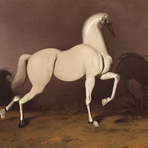 Image similar to A centaur, the upper body is a white ape, and the lower body is a black horse