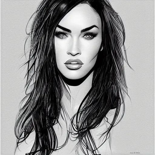 Image similar to “Megan Fox, portrait!!! Portrait based on doodles, scribbled lines, sketch by Liz Y Ahmet, monochrome, concept Art, millions lines, white background, ultra detailed portrait, 4k resolution”