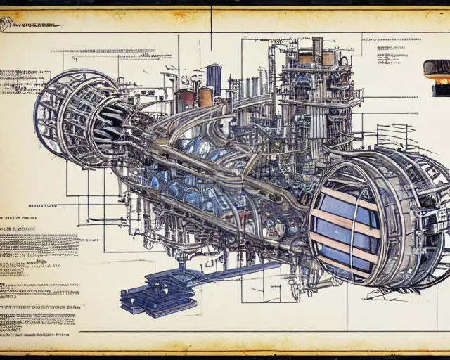 Image similar to a full page of a mechanical blueprint showing a cutaway design for a mechanized pikachu from howl's moving castle ( 2 0 0 4 ), with a big head, muted colors, post grunge, studio ghibli, hq,