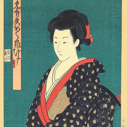 Prompt: Female Portrait, by Hokusai.