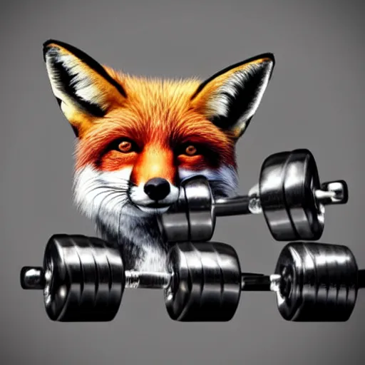 Image similar to fox with dumbbell photorealistic art illustration