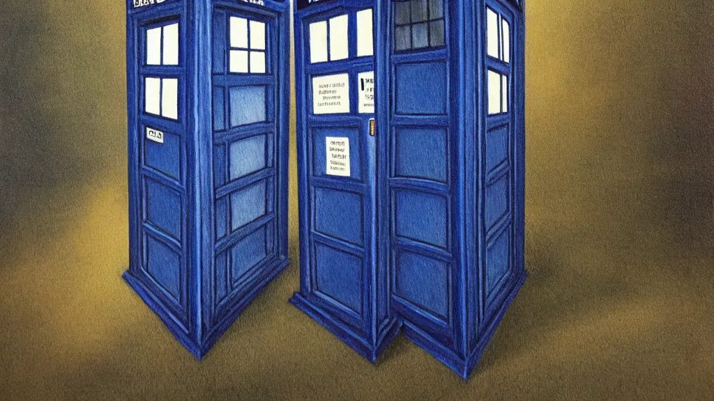 Prompt: an oil painting in the style of alan lee depicting the inside of the tardis