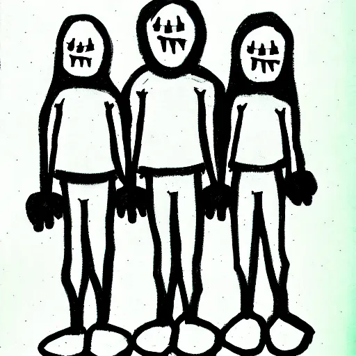 Prompt: psychopath child drawing of a creepy family.