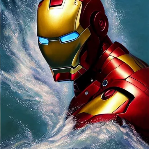 Image similar to Hyper-realistic painting of Iron man in water painted by Mike Dargas