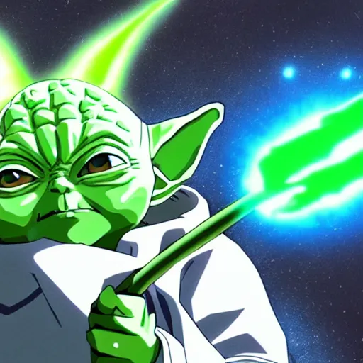 Prompt: Yoda as an anime character from Dragon Ball Z. Beautiful. 4K.