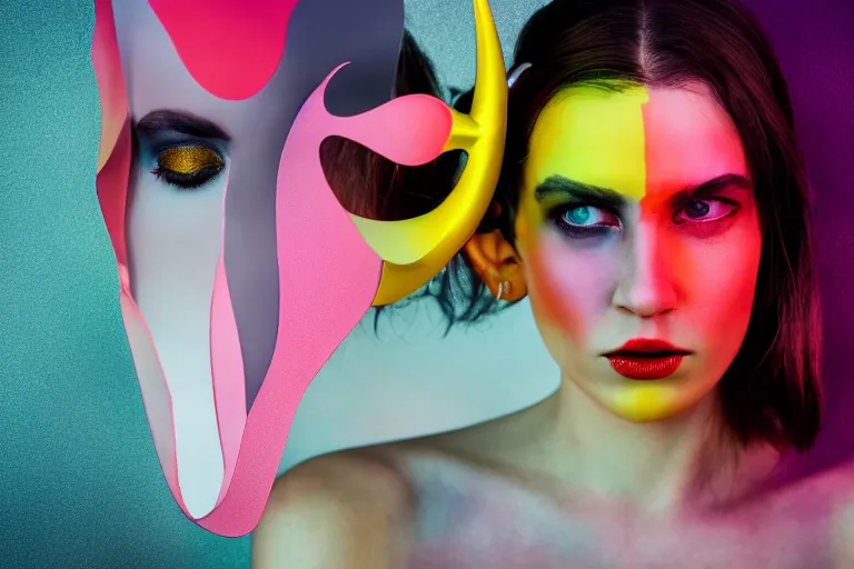 Image similar to pretty demon girl with horns photograph in the style of clemens ascher, colorful, realistic, 8 k