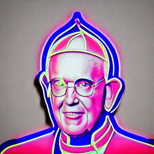 Image similar to neon pope francis, 3 d render, post - processing