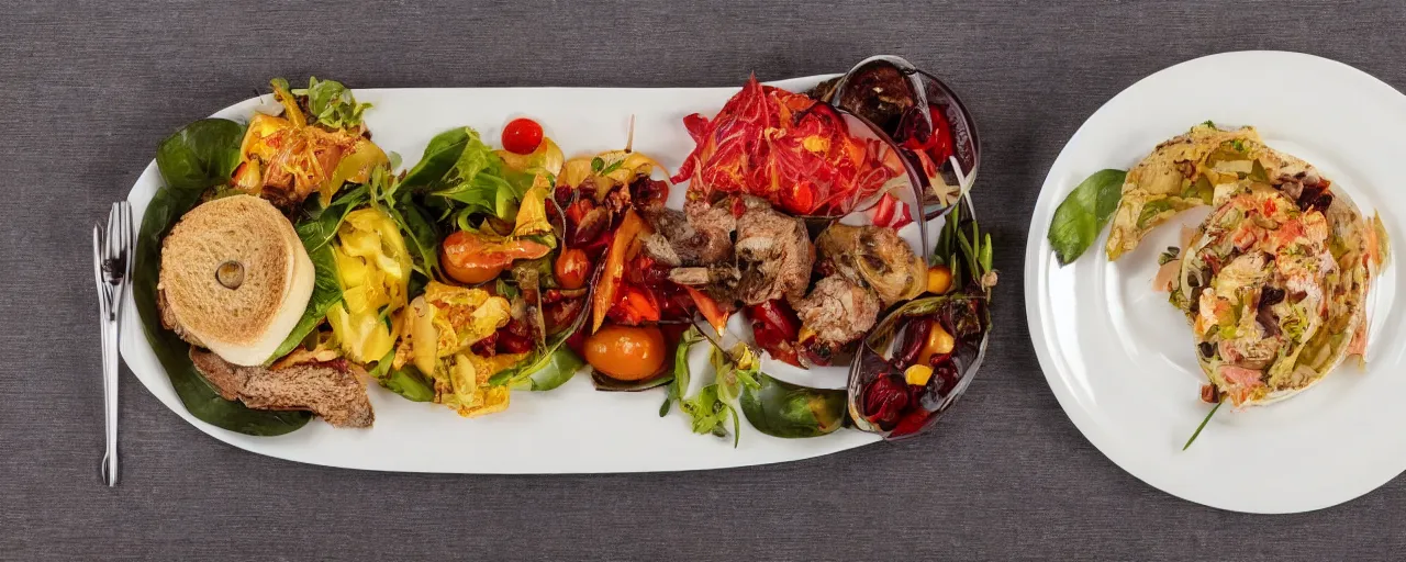 Prompt: Lunch Serving Plate in five-star restaurant. Promotional Advertisement Photo.