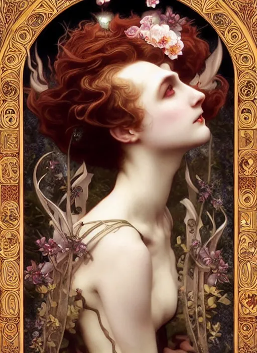 Image similar to majestic gothic vampire porcelain skin girl movie poster, art style by edmund leighton, tom bagshaw, alphonse mucha, exquisite digital art, iconic, masterpiece, organic painting, photorealistic, ornate and hyper detailed