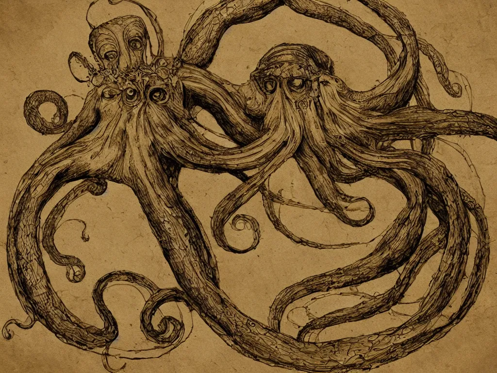 Prompt: Vitruvian Octopus by Leonardo da Vinci, fantasy, digital art, trending on artstation